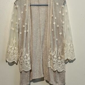 Maurices Large Lightweight Cardigan w/ 3/4 sleeve and embroidered Mesh Lace